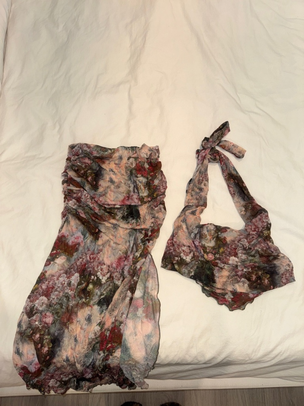 Floral Two-Piece Halter Top and Skirt Set - Multicolor